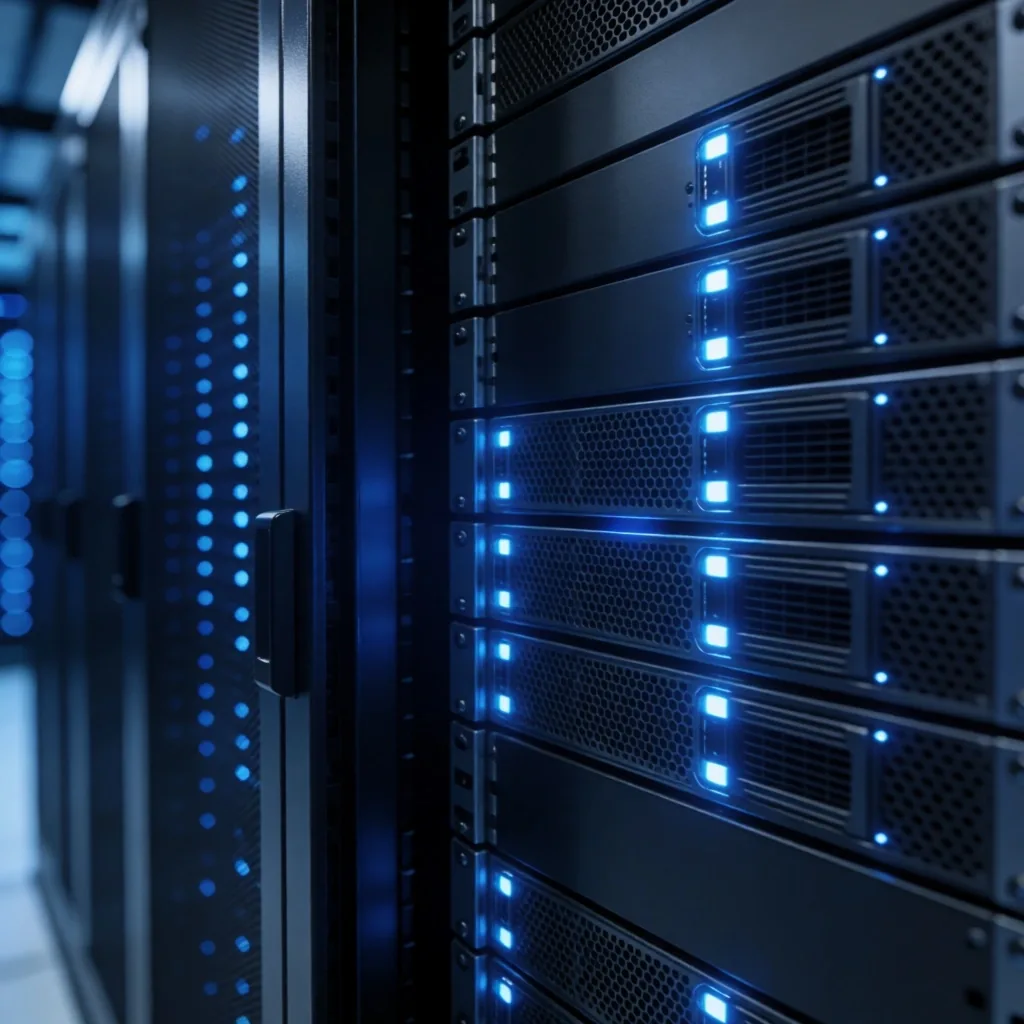 Interior de rack de servidor en un centro de datos